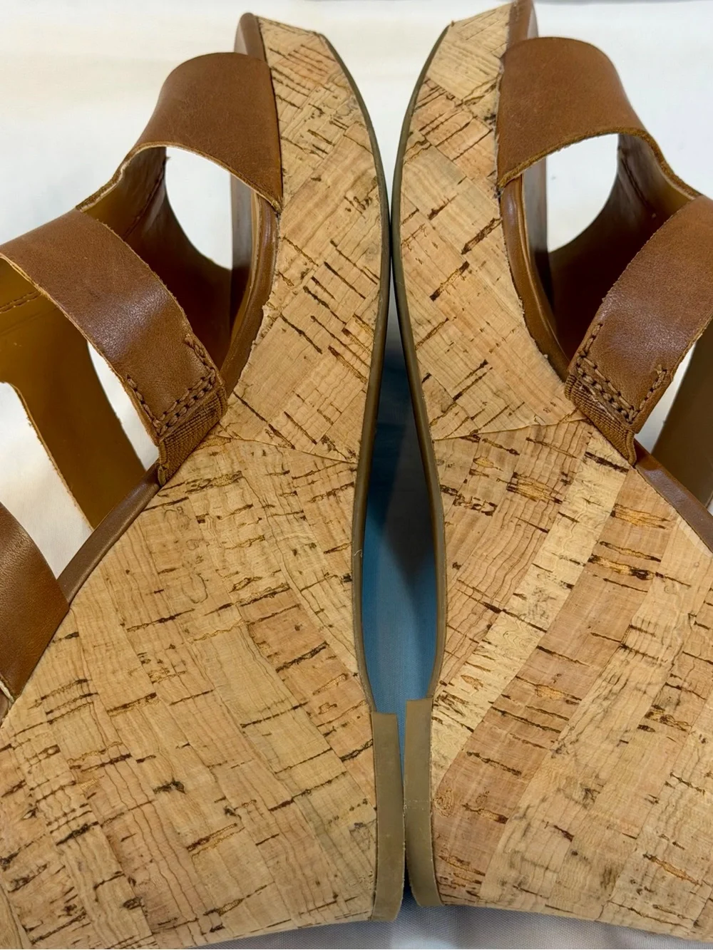 Franco Sarto Collette Brown Leather Cork Wedge Sandals